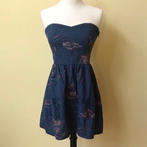 Urban Outfitters Kimchi Blue Strapless Blue Floral Pleated Dress XS